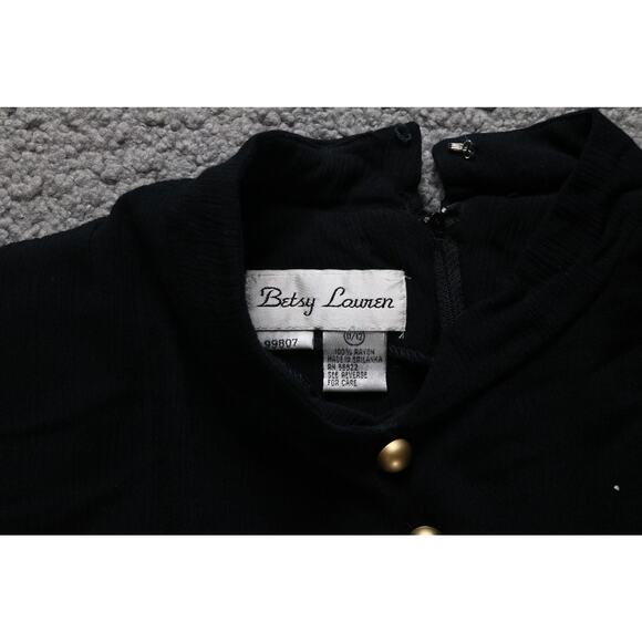 New Best Lauren Dress Maxi Black Crepe Petite 11/12 Gold Button Vintage 90s - Picture 3 of 7